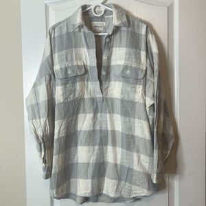 American Eagle 1/2 Button Up Flannel Shirt Gray and White Large